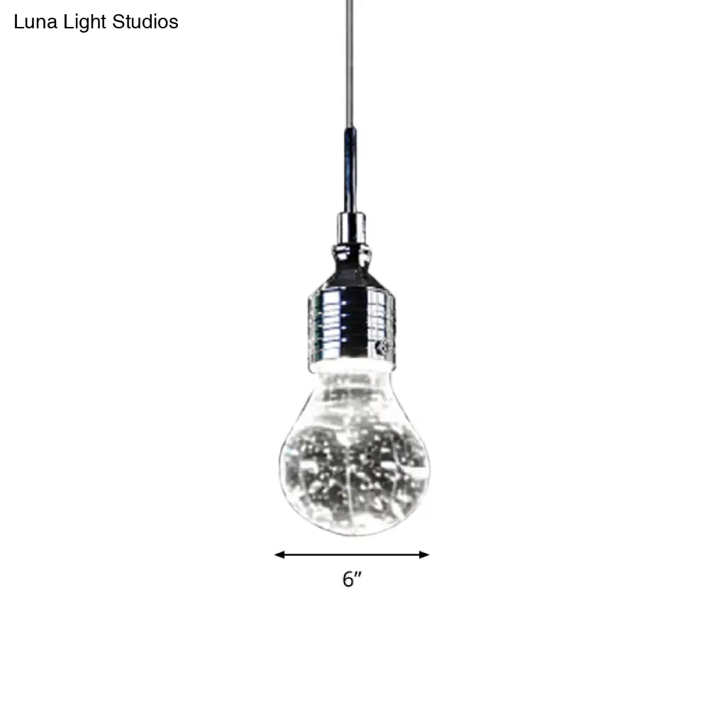 Modern Pendant Ceiling Light: Bulb Shaped Metal With Clear Bubble Crystal Single Hanging Light In