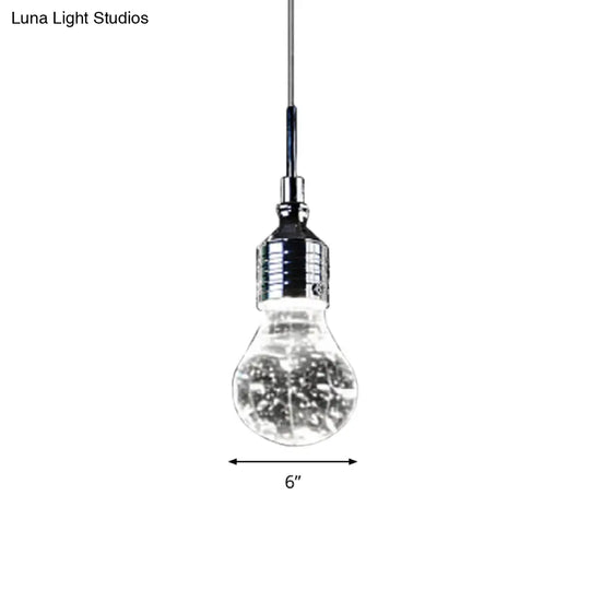 Modern Pendant Ceiling Light: Bulb Shaped Metal With Clear Bubble Crystal Single Hanging Light In