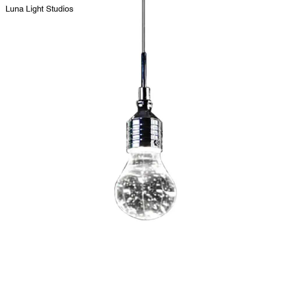 Modern Pendant Ceiling Light: Bulb Shaped Metal With Clear Bubble Crystal Single Hanging Light In