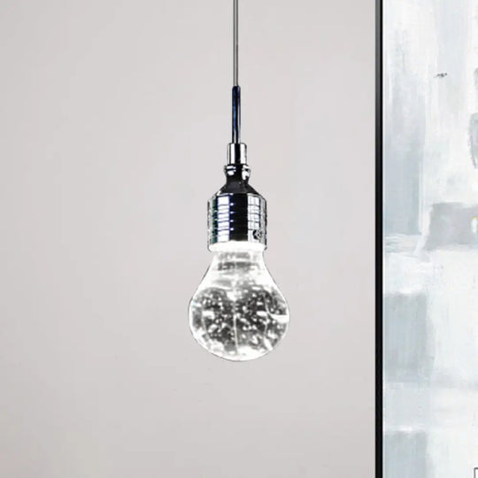 Modern Pendant Ceiling Light: Bulb Shaped Metal With Clear Bubble Crystal Single Hanging Light In