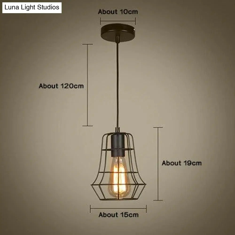 Modern Pendant Light Black Iron Hanging Cage Vintage E27Led Lamp Bulb Industrial Loft Retro Dining