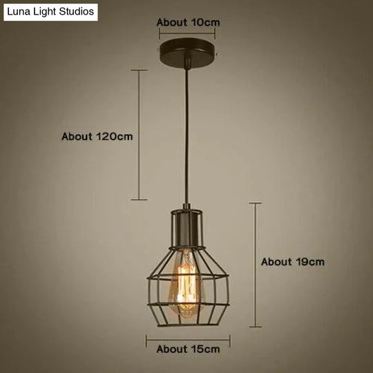 Modern Pendant Light Black Iron Hanging Cage Vintage E27Led Lamp Bulb Industrial Loft Retro Dining