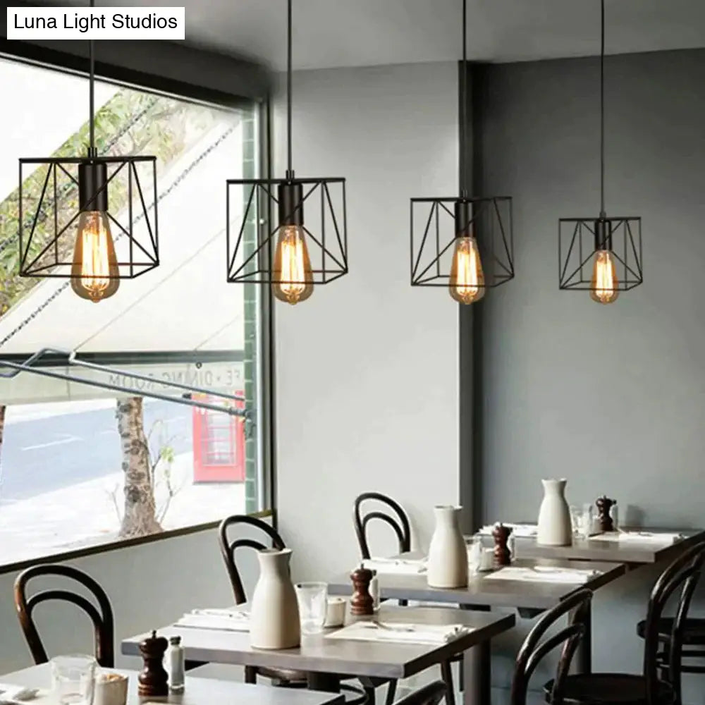 Modern Pendant Light Black Iron Hanging Cage Vintage E27Led Lamp Bulb Industrial Loft Retro Dining