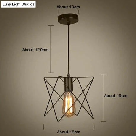 Modern Pendant Light Black Iron Hanging Cage Vintage E27Led Lamp Bulb Industrial Loft Retro Dining