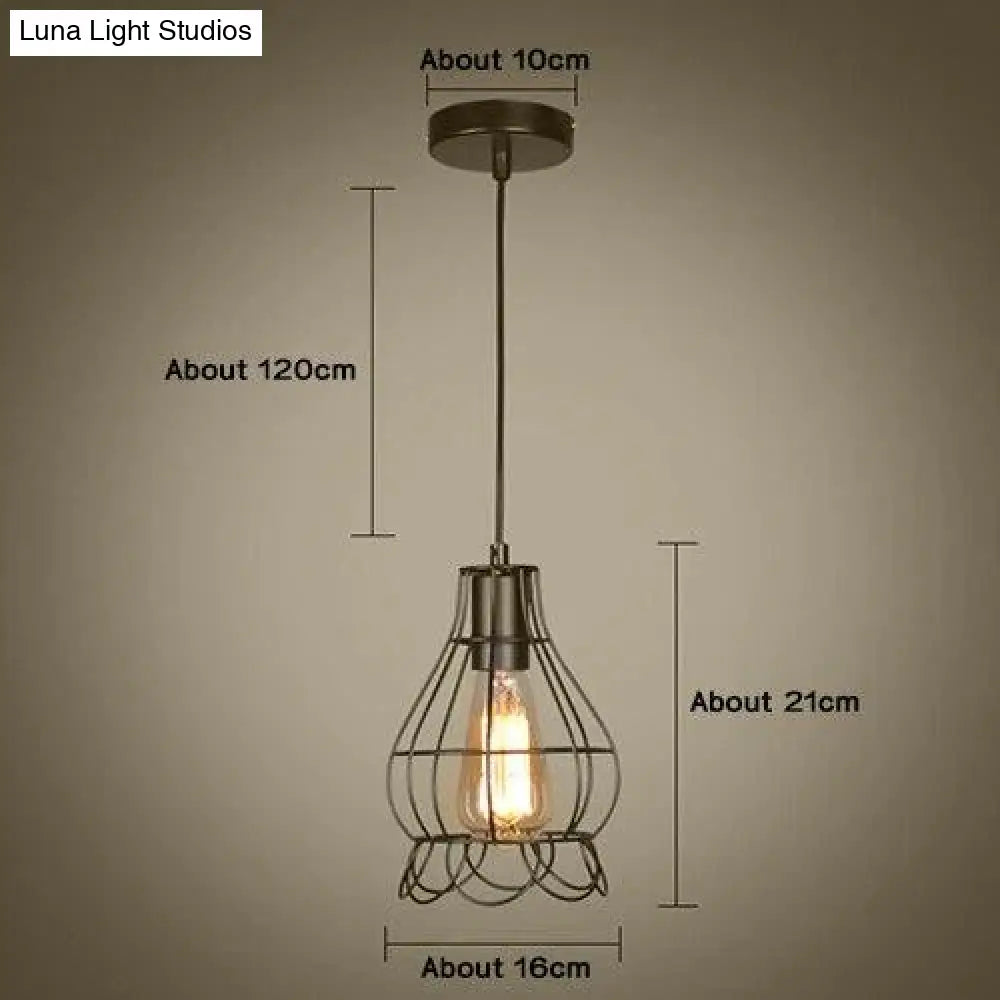 Modern Pendant Light Black Iron Hanging Cage Vintage E27Led Lamp Bulb Industrial Loft Retro Dining