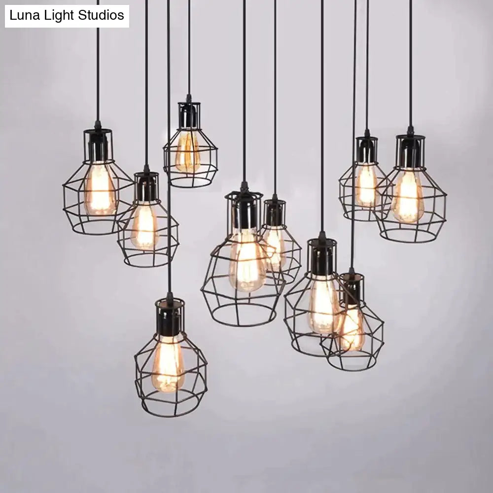 Modern Pendant Light Black Iron Hanging Cage Vintage E27Led Lamp Bulb Industrial Loft Retro Dining