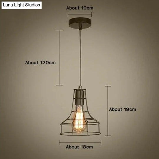 Modern Pendant Light Black Iron Hanging Cage Vintage E27Led Lamp Bulb Industrial Loft Retro Dining