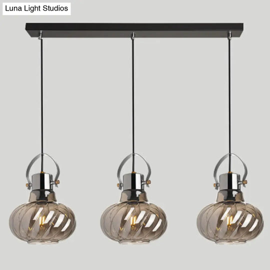 Modern Pendant Light Fixture - Stylish Down Lighting For Dining Room With Pumpkin Glass Shade