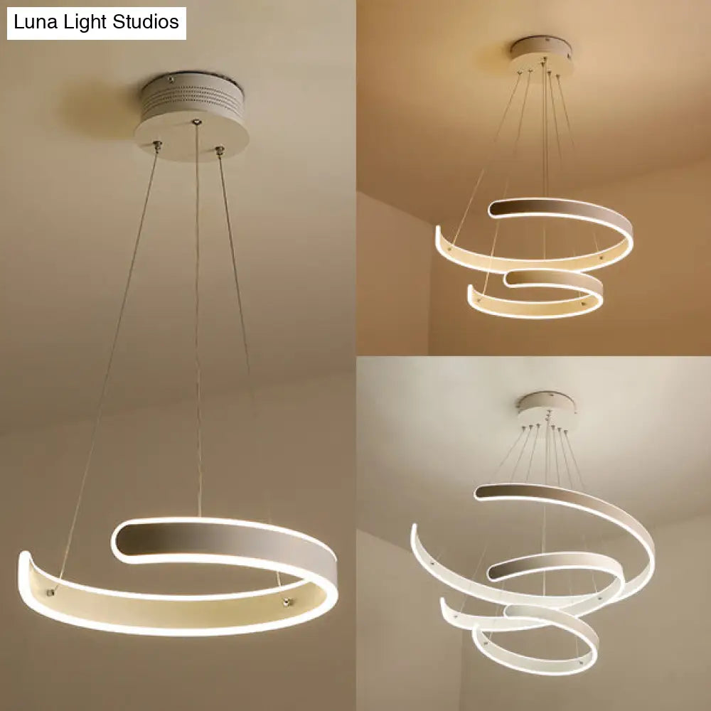 Modern Pendant Light For Dining Room - White Multi Ring Hanging Lamp With Neutral