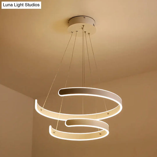 White Pendant Light For Dining Room Contemporary Multi-Ring Hanging Lamp With Neutral / Double Ring