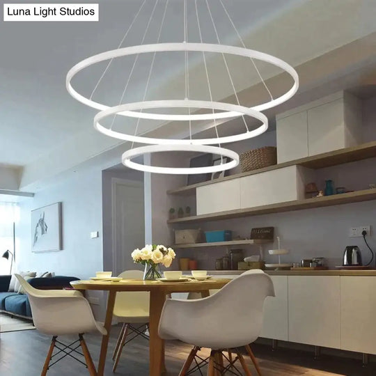 Modern Pendant Lights 4/3/2/1 Circle Rings Acrylic Aluminum Led Lamp For Living Room Dining