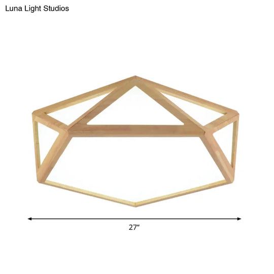 Modern Pentagon Flush Mount Acrylic Led Ceiling Lamp In Wood - 15’/19’/27’ Diameter Warm/White Light