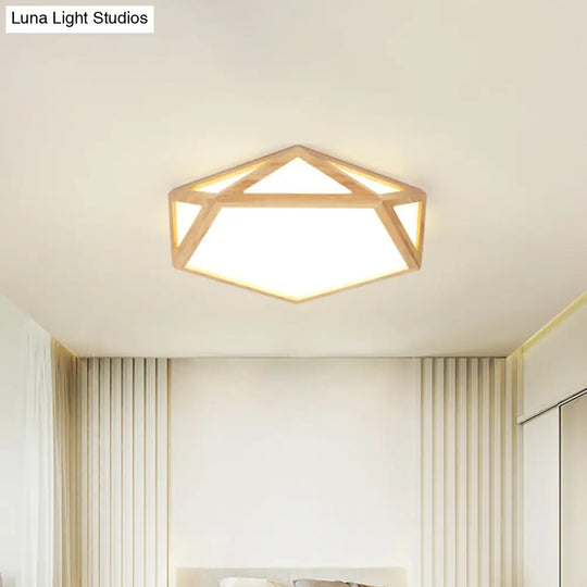 Modern Pentagon Flush Mount Acrylic Led Ceiling Lamp In Wood - 15/19/27 Diameter Warm/White Light