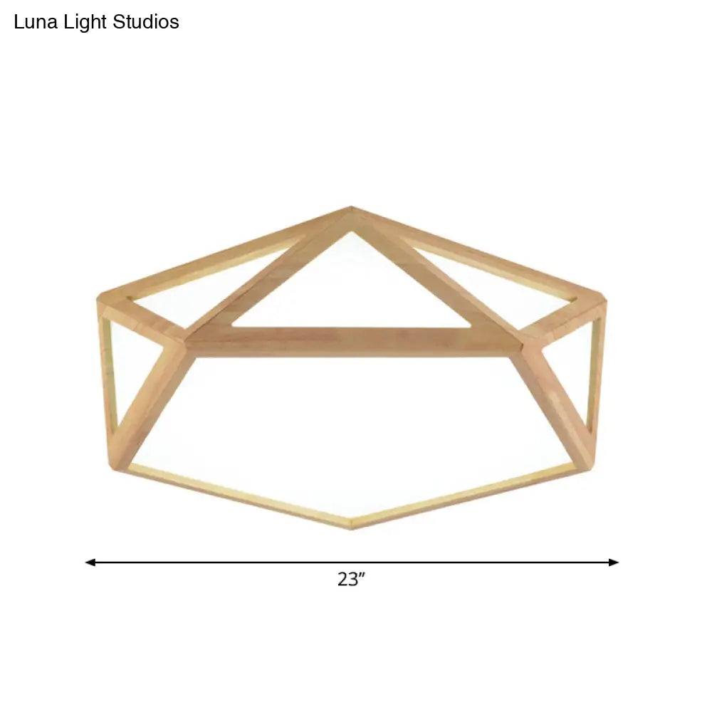 Modern Pentagon Flush Mount Acrylic Led Ceiling Lamp In Wood - 15’/19’/27’ Diameter Warm/White Light