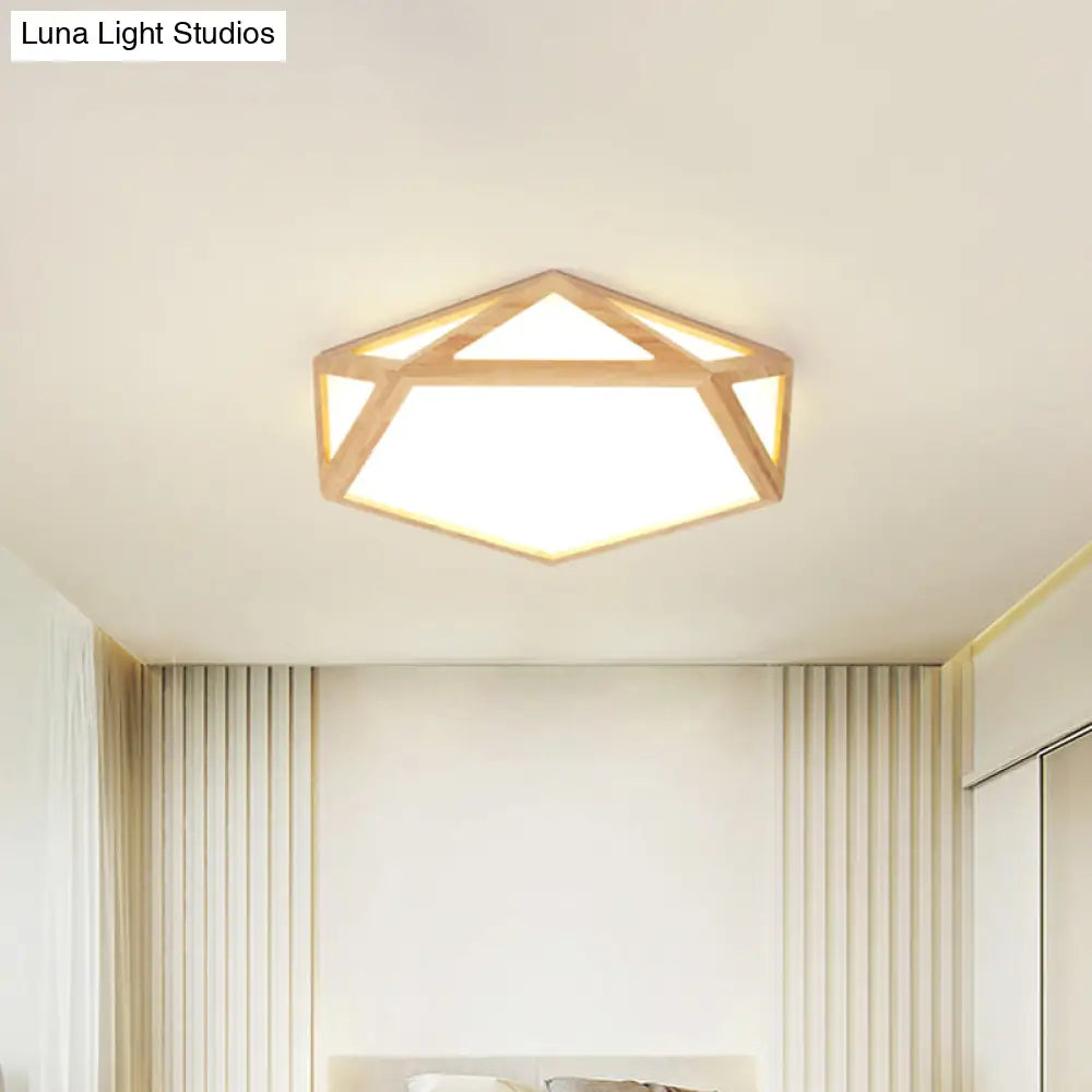 Modern Pentagon Flush Mount Acrylic Led Ceiling Lamp In Wood - 15’/19’/27’ Diameter Warm/White Light