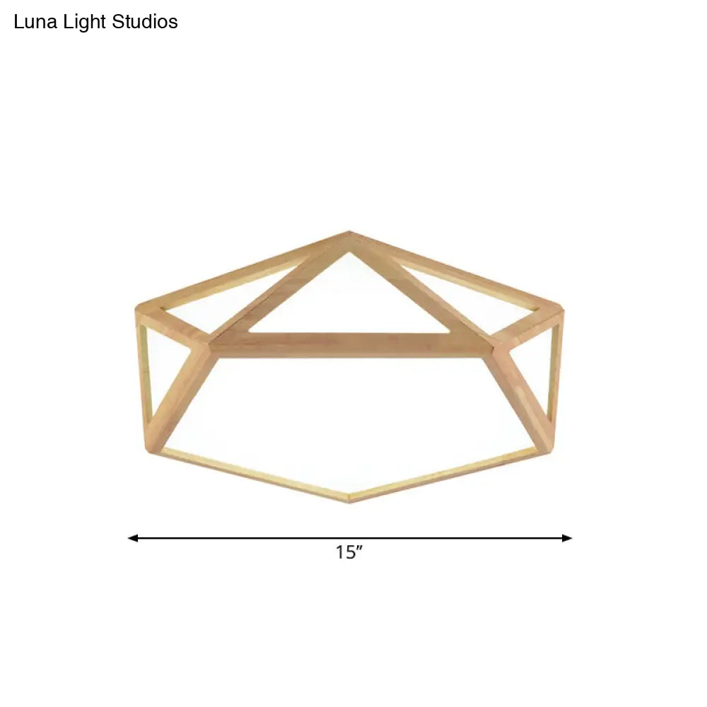 Modern Pentagon Flush Mount Acrylic Led Ceiling Lamp In Wood - 15’/19’/27’ Diameter Warm/White Light