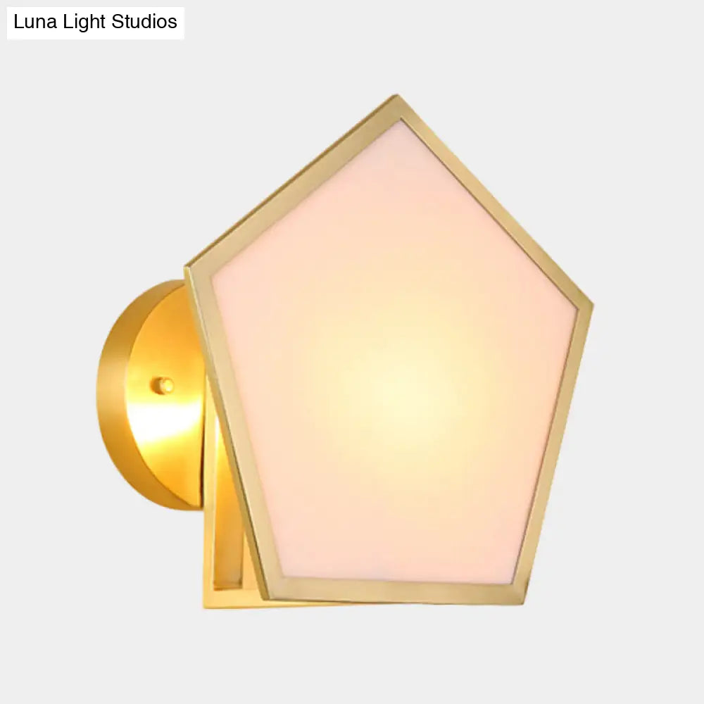 Modern Pentagon Metal Wall Sconce With Acrylic Shade - Brass Finish