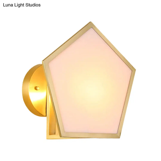 Modern Pentagon Metal Wall Sconce With Acrylic Shade - Brass Finish