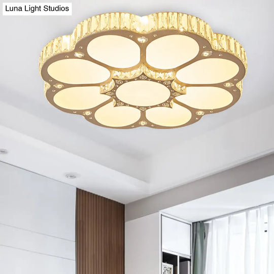 Modern Petal Crystal Led Flush Ceiling Light In White - 19.5’/23.5’/31.5’ For Bedroom