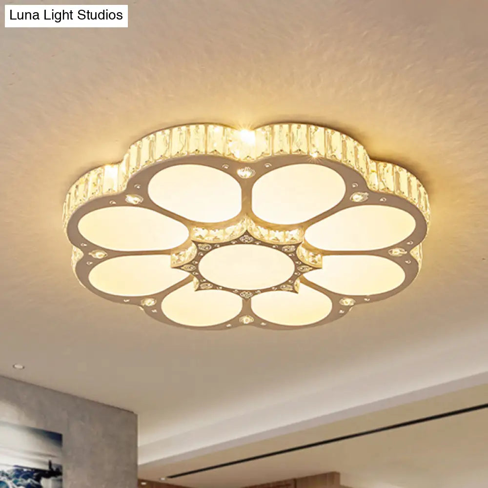 Modern Petal Crystal Led Flush Ceiling Light In White - 19.5’/23.5’/31.5’ For Bedroom