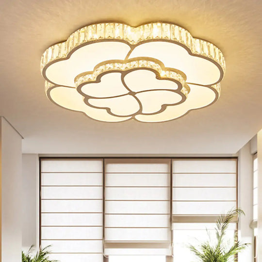 Modern Petal Crystal Led Flush Ceiling Light In White - 19.5’/23.5’/31.5’ For Bedroom / 19.5’ A