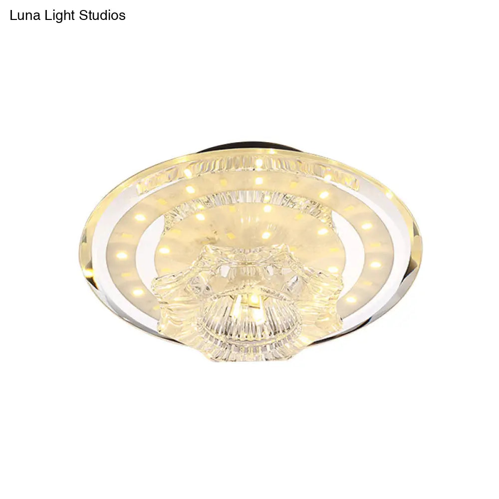 Modern Petal Flush Led Ceiling Light With Clear Prismatic Crystal - Warm/White Lighting