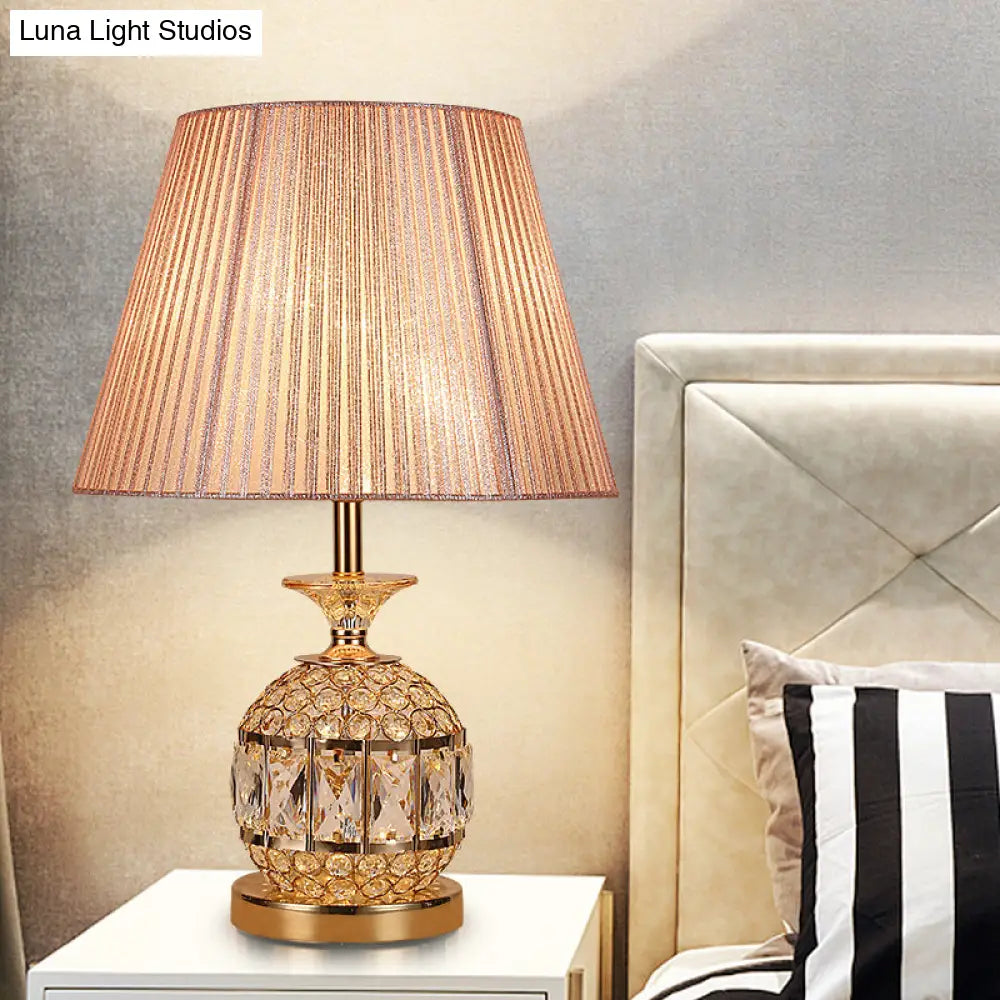 Modern Pineapple Nightstand Lamp With Gold Faceted Crystal Detail - 1 Head Reading Light