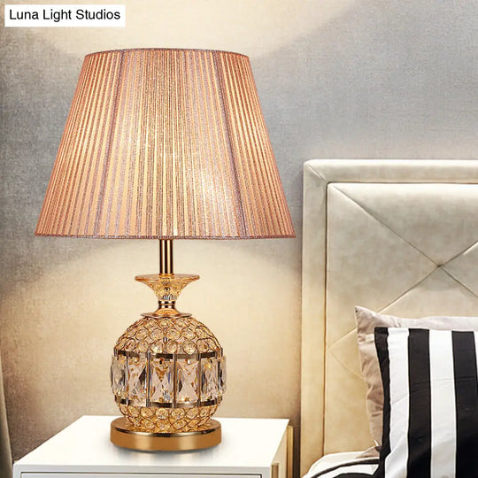 Modern Pineapple Nightstand Lamp With Gold Faceted Crystal Detail - 1 Head Reading Light