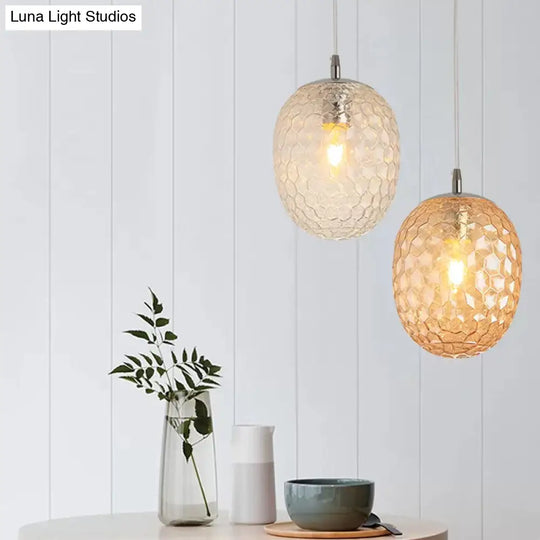 Modern Pineapple Shaped Pendant Light With Hammered Glass Dining Table Lighting Clear