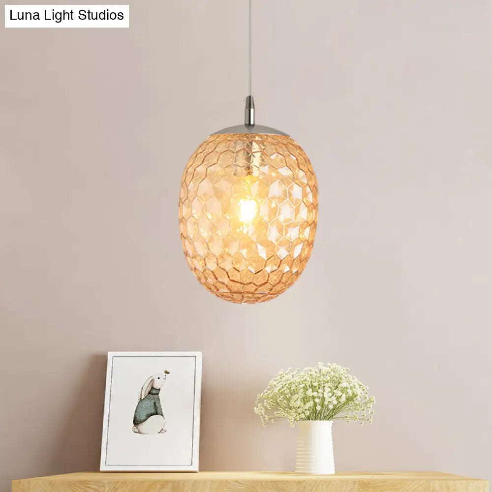 Modern Pineapple Shaped Pendant Light With Hammered Glass Dining Table Lighting