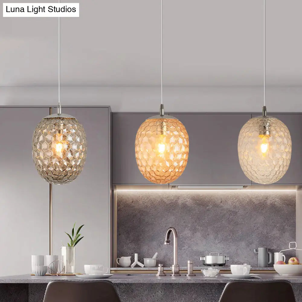 Modern Pineapple Shaped Pendant Light With Hammered Glass Dining Table Lighting Amber