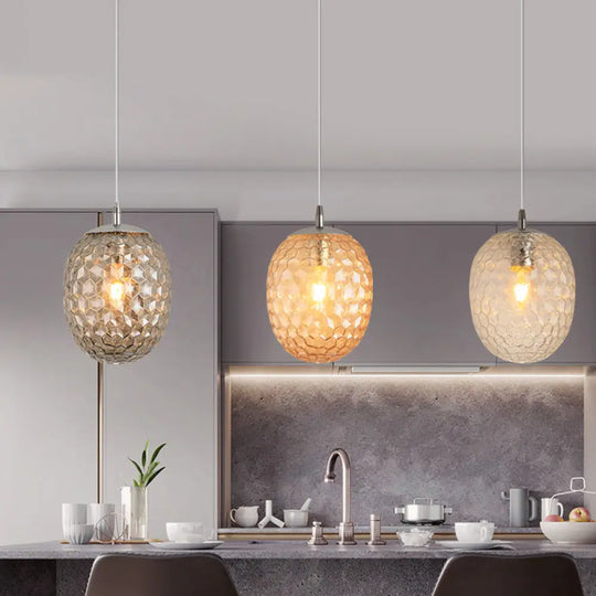 Modern Pineapple Pendant Light With Hammered Glass - Perfect For Dining Table 1 Head Amber