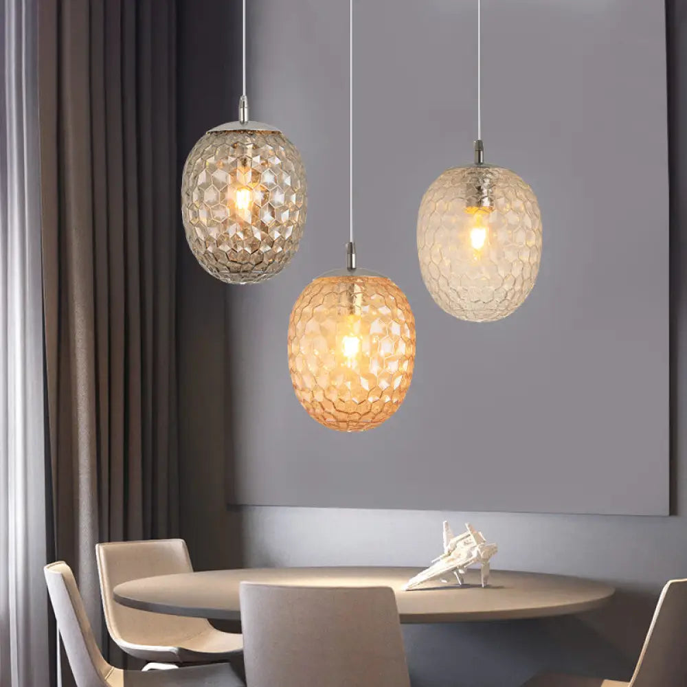 Modern Pineapple Pendant Light With Hammered Glass - Perfect For Dining Table 1 Head Smoke Gray