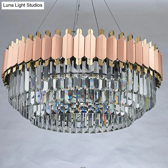 Modern Crystal Drop Pendant Ceiling Light Pink/Gold 8/12 Lights Layered Design 12 / Gold