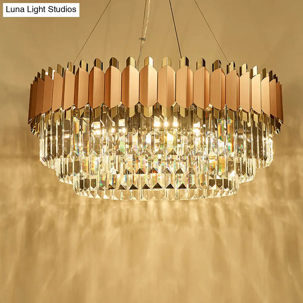 Modern Pink And Gold Crystal Drop Pendant Ceiling Light With 8/12 Lights