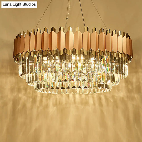 Modern Pink And Gold Crystal Drop Pendant Ceiling Light With 8/12 Lights