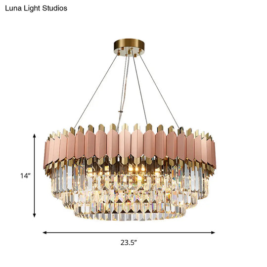 Modern Pink And Gold Crystal Drop Pendant Ceiling Light With 8/12 Lights