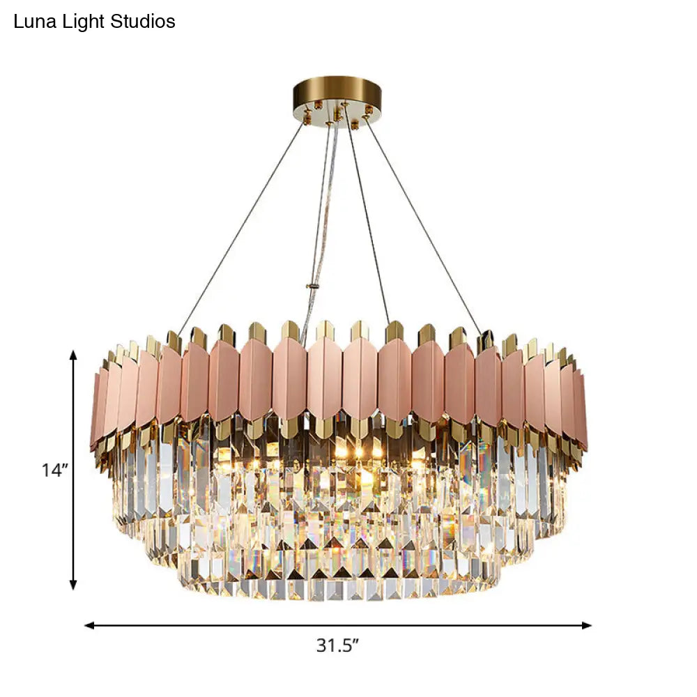 Modern Pink And Gold Crystal Drop Pendant Ceiling Light With 8/12 Lights