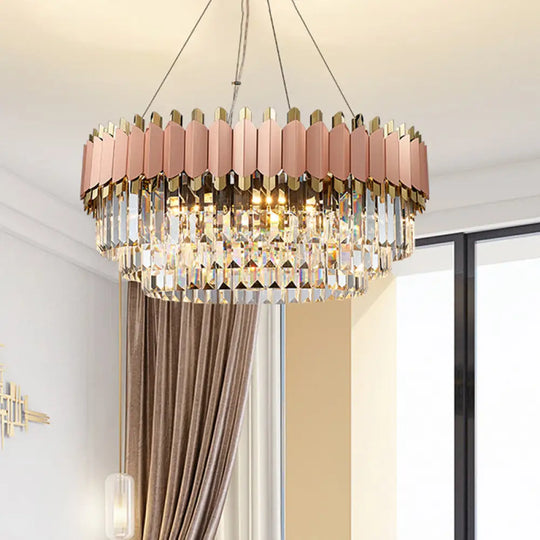 Modern Pink And Gold Crystal Drop Pendant Ceiling Light With 8/12 Lights 8 /