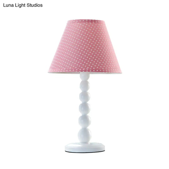 Modern Pink Barrel Desk Lamp With Fabric Shade - Wood Table Light For Bedroom (1 Head)