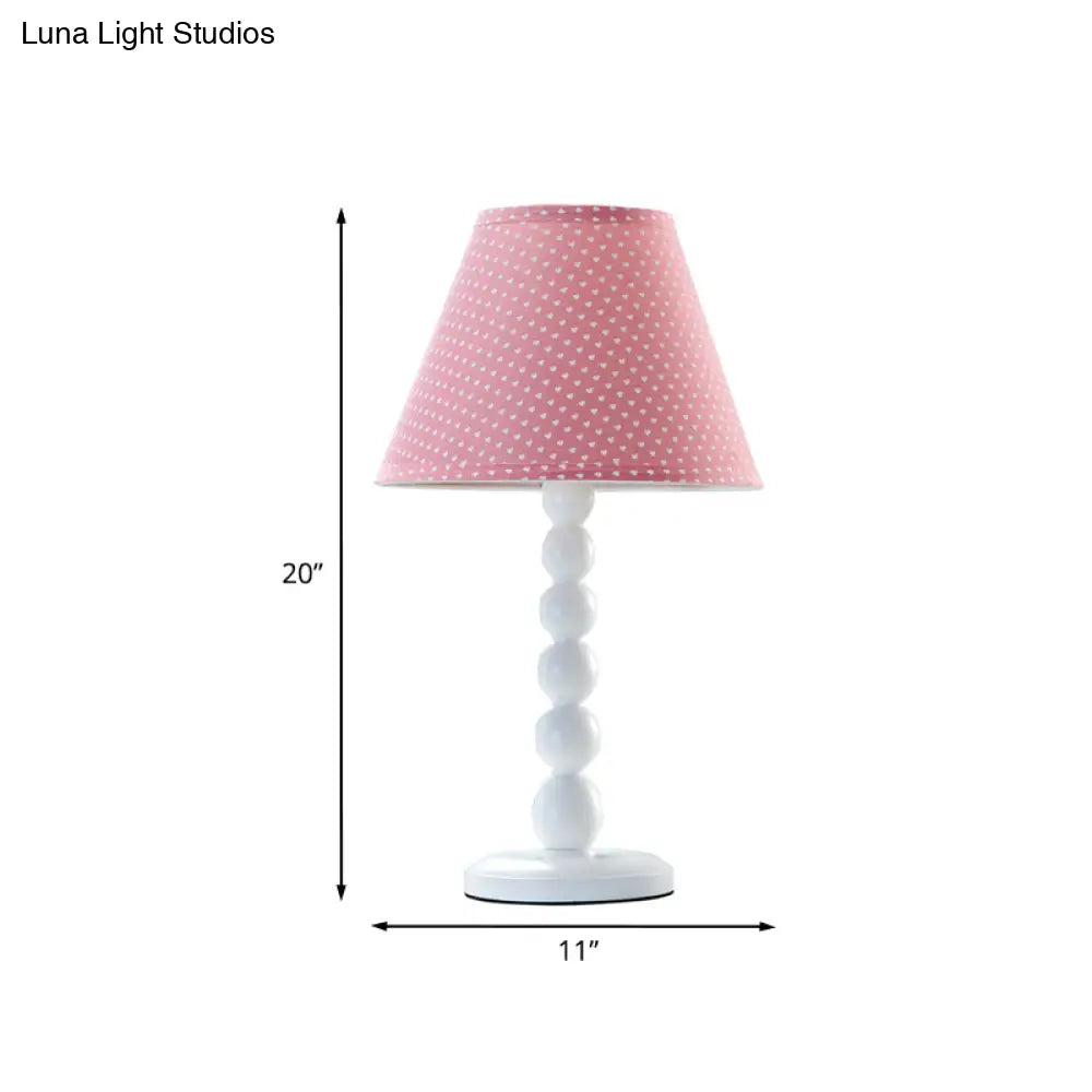 Modern Pink Barrel Desk Lamp With Fabric Shade - Wood Table Light For Bedroom (1 Head)