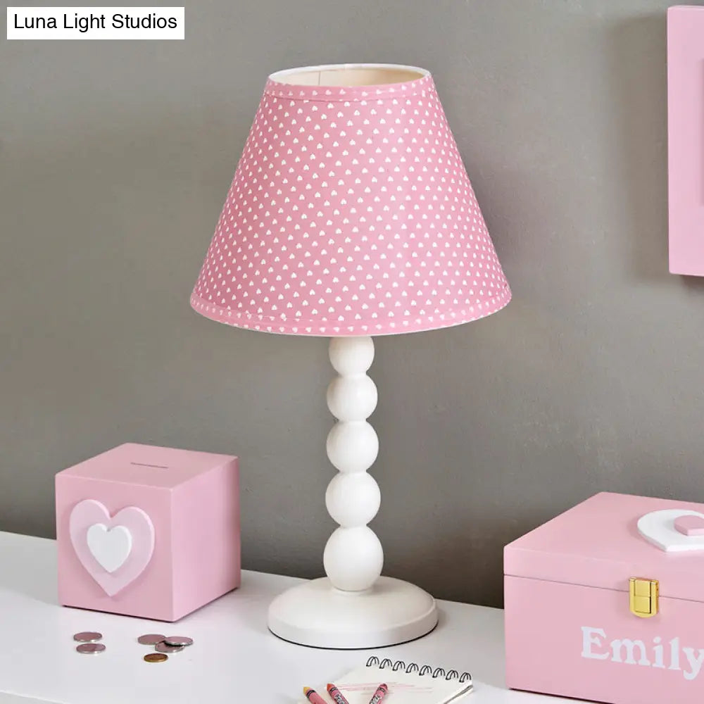 Modern Pink Barrel Desk Lamp With Fabric Shade - Wood Table Light For Bedroom (1 Head)