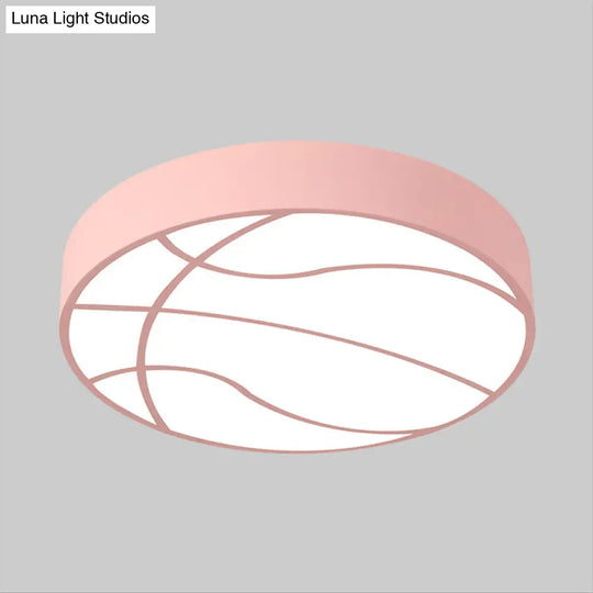 Modern Pink Basketball Led Ceiling Light In Warm/White - Acrylic Flush Mount Lamp