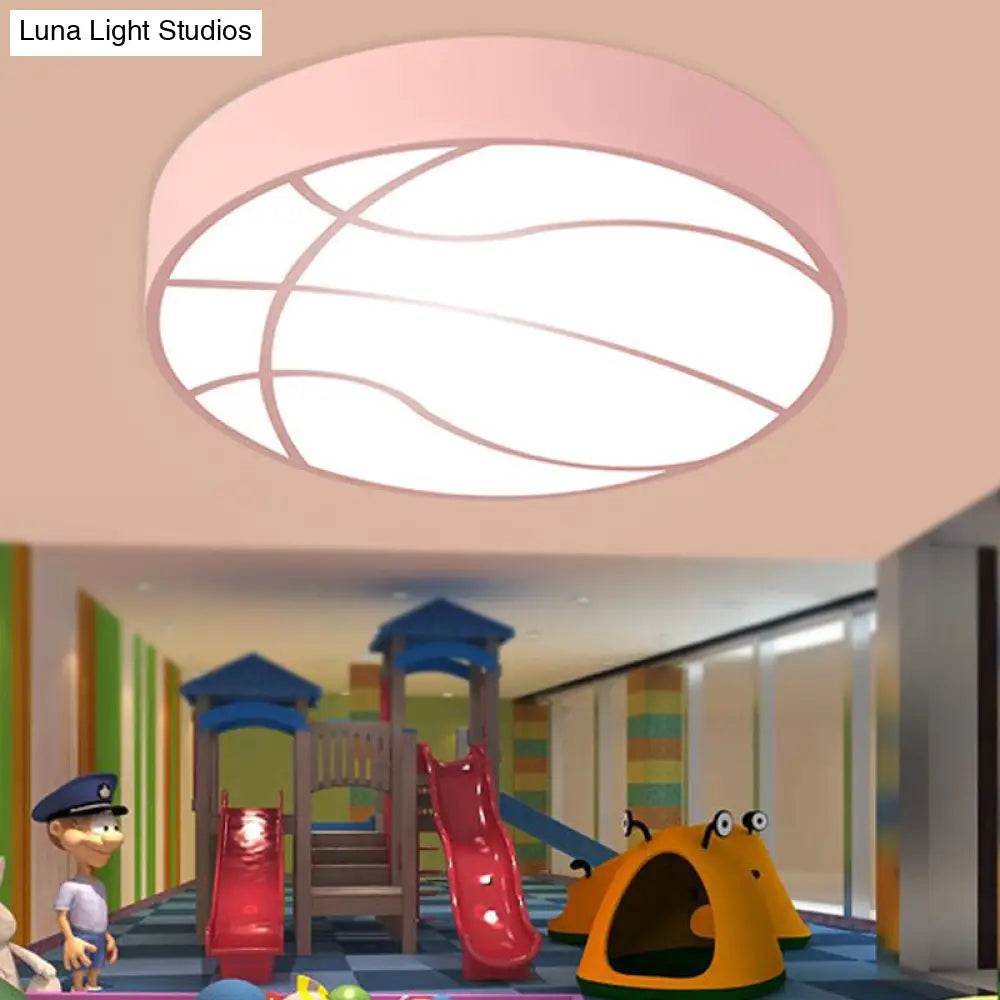 Modern Pink Basketball Led Ceiling Light In Warm/White - Acrylic Flush Mount Lamp / White