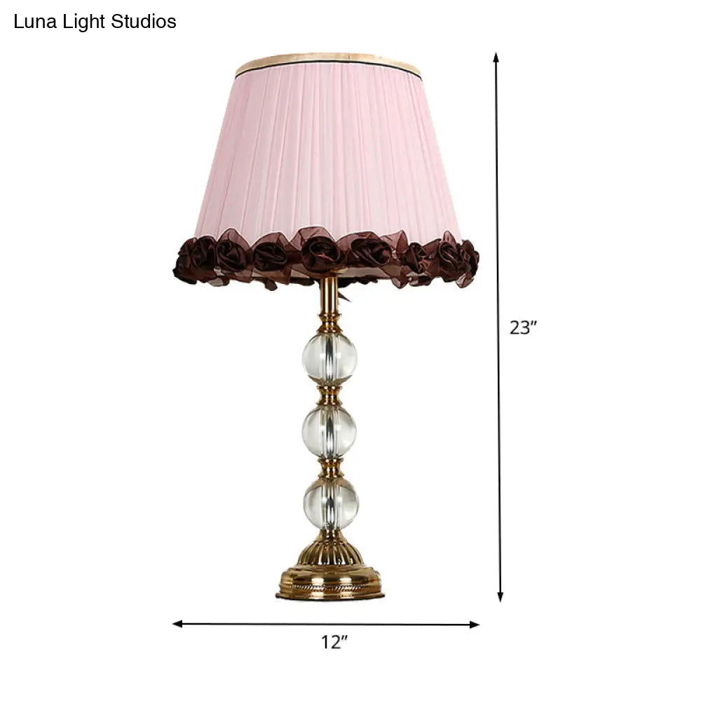 Modern Pink Bedside Table Lamp With Tapered Fabric Shade