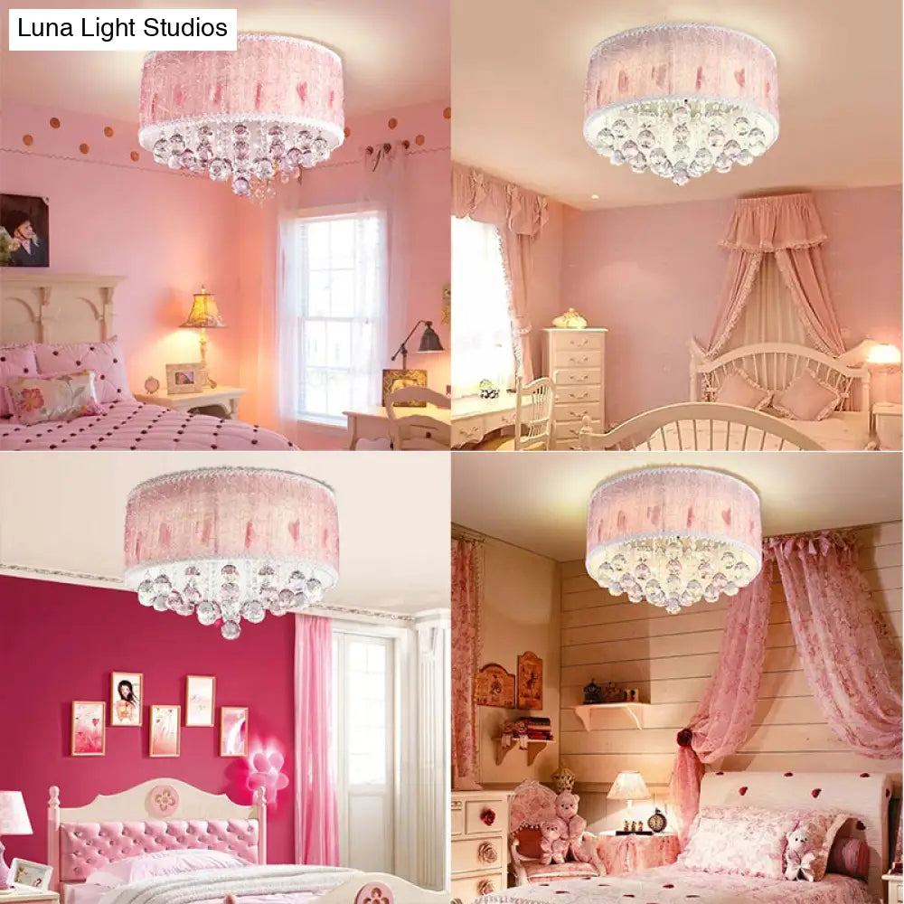 Modern Pink Ceiling Light With Crystal Ball - 8 Heads For Girls Bedroom