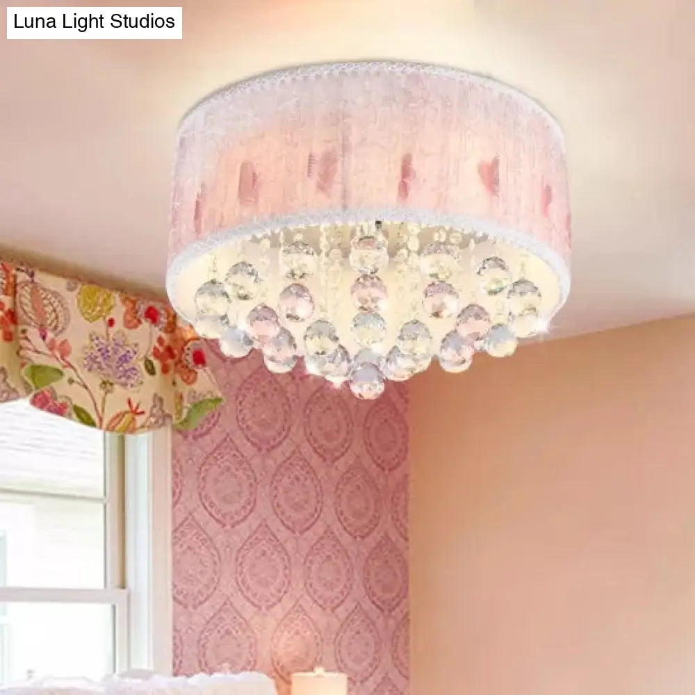 Modern Pink Ceiling Light With Crystal Ball - 8 Heads For Girls Bedroom / Warm