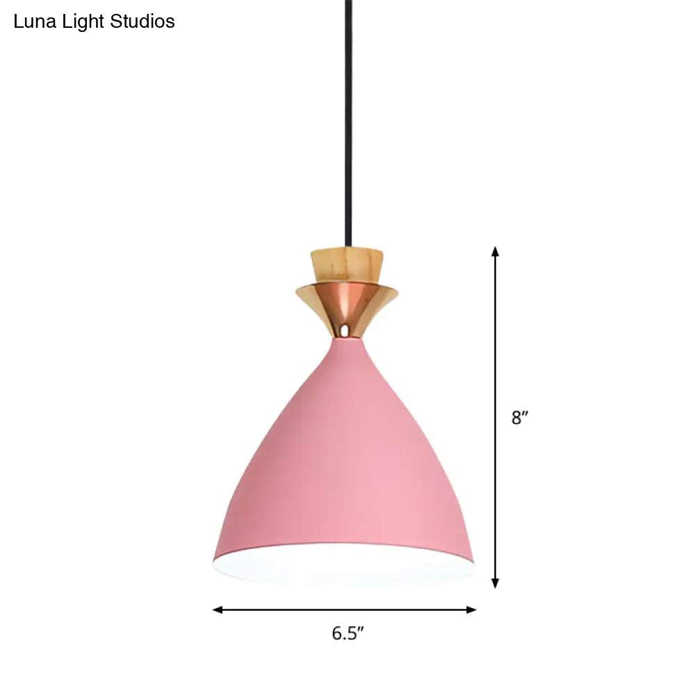 Modern Pink Conical Pendulum Light For Living Room - 1 Metal Hanging Lamp Kit