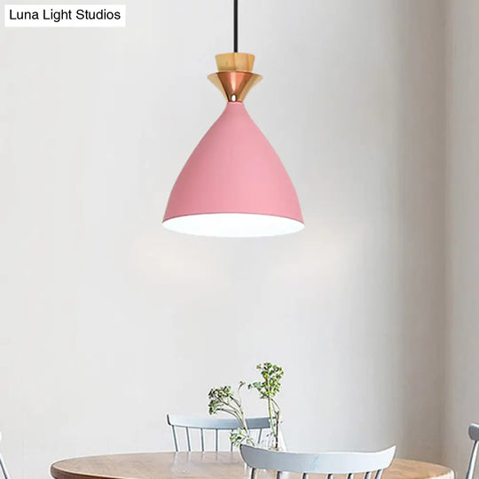 Modern Pink Conical Pendulum 1-Light Metal Hanging Lamp Kit For Living Room