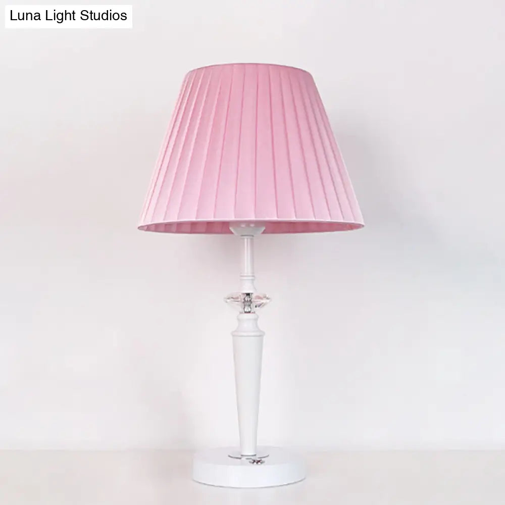 Modern Pink Desk Lamp: Tapered Fabric Shade Crystal Deco Touch Switch